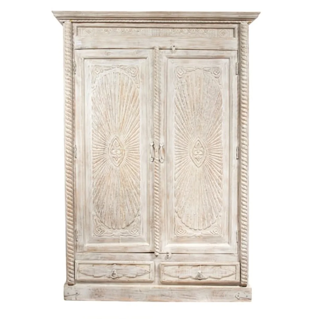 Wooden hand Carved Large Wardrobe Hotel Rooms Decoration Home white washed antique customised wooden designer European wardrobes