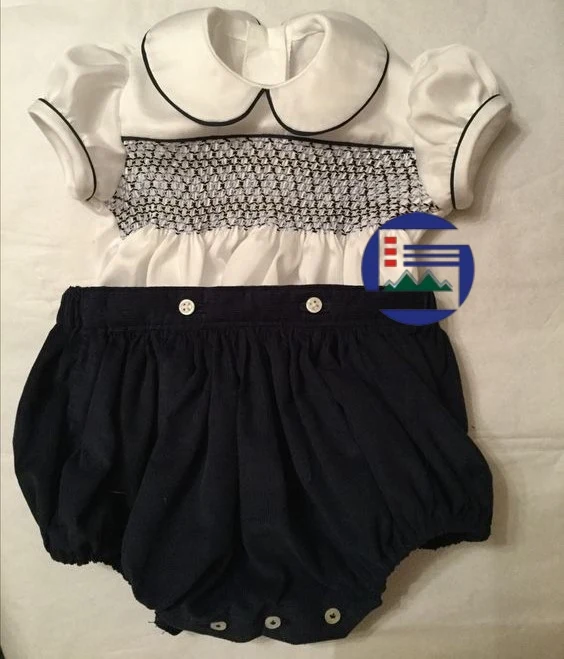 Suite for boy smocked made by hand material silk cotton fabric UK traditional smocked