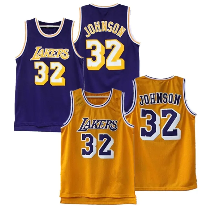Magic Johnson Los Angeles rewback Jerseys #32 классическая ретро-вышитая баскетбольная майка США-Золотой Фиолетовый