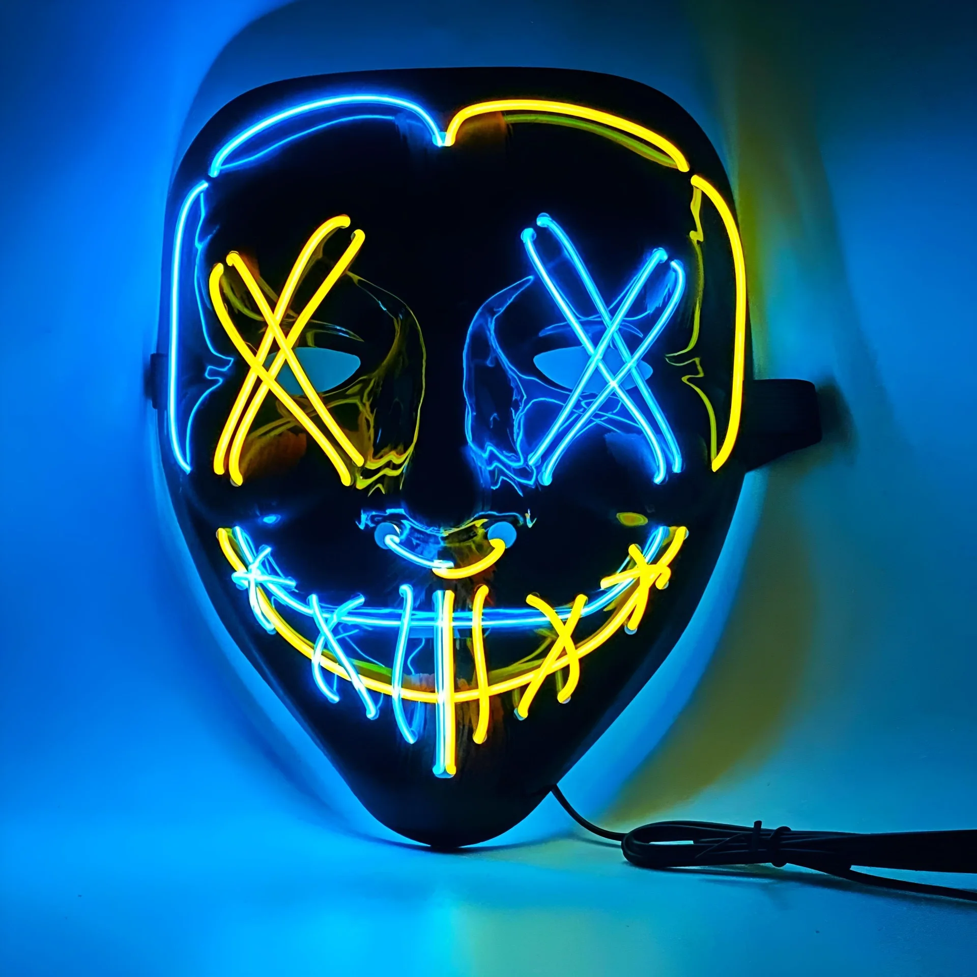 LED Scary Mask Halloween Light Up Mask Purge Mask with EL Wire 3 Flashing-Modes for Halloween Festival, Party, CosPlay