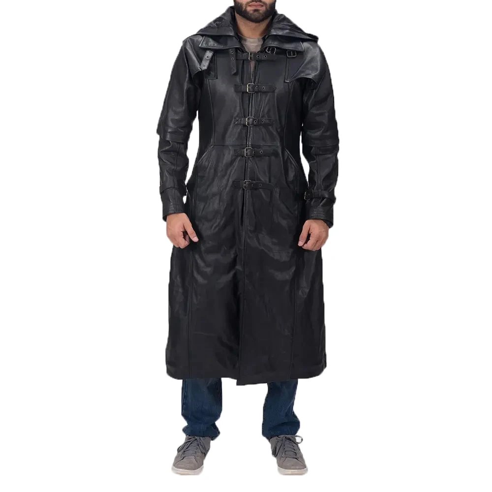 Wholesale Mens Casual Double Collar Breathable Genuine Sheepskin Leather Coat With Woolen Fleece Inside Black Leather Coats