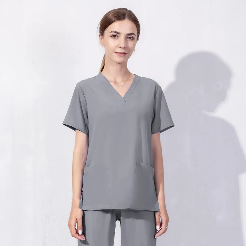 Nurse Uniforms Scrub Sets Neck Scrub Top Nursing Uniforms For Women Customized Label Woven Logo Hospital Uniforms