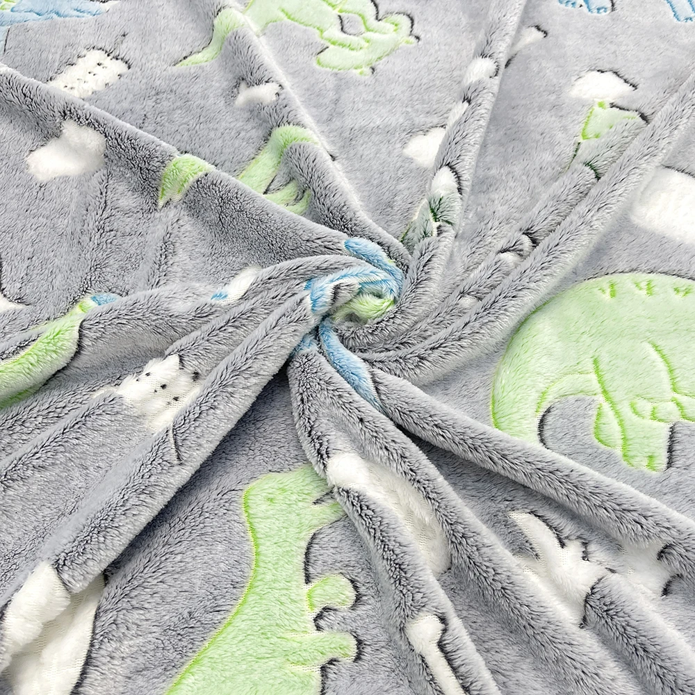 Premium Dinosaur Inviting Design Fluorescent Flannel Fleece Magic Blankets Glow In The Dark Unique Throw Manufacturer