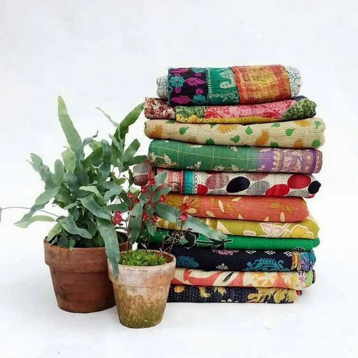 Multi color Kantha Quilt Plaids Reversible Throw Quilted Indian Handmade old vintage kantha quilt Bedspread Decorative Bengali