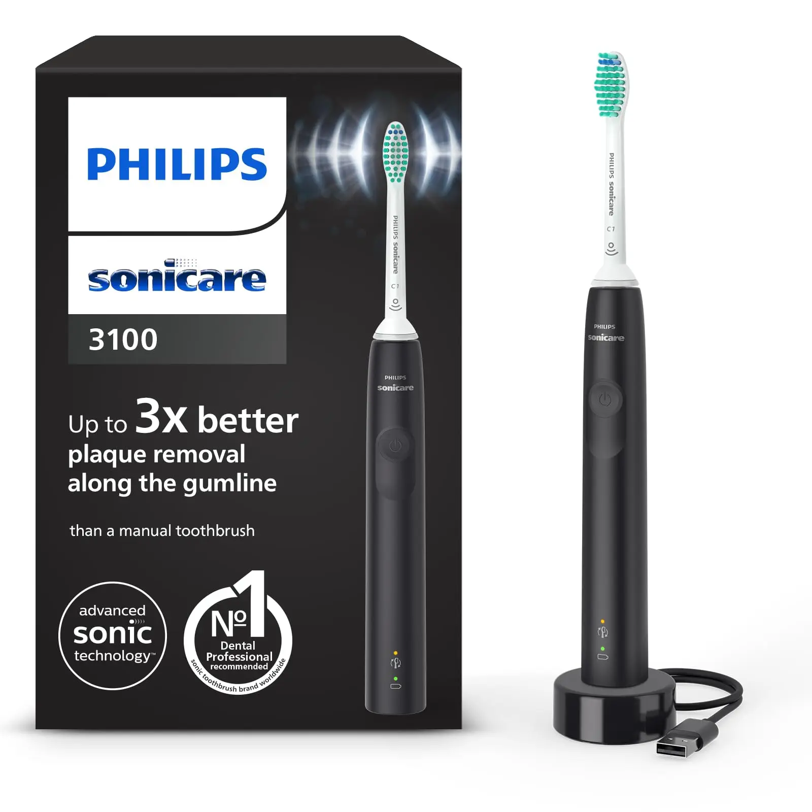 Электрическая зубная щетка серии 3100 Philips Sonicare звуковая датчик давления и таймер черный HX3671/14