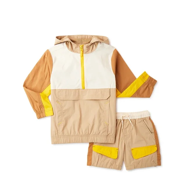 Custom Logo Windbreaker Suit Two Piece Short Set Zip Up Jacket Nylon Zipper Track Suit For Men