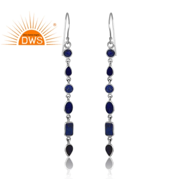 New Trending 925 Sterling Silver Palladium Plated Natural Lapis Gemstone Dangle Earring Custom Jewelry Manufacturer