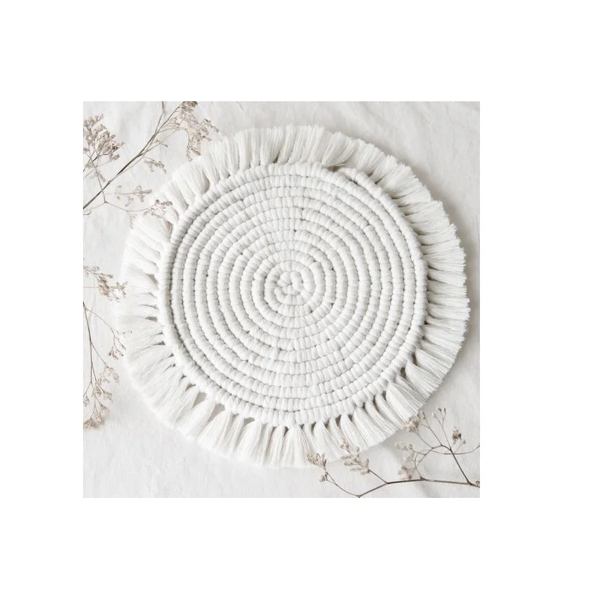 Kitchen Supplies Dining Heat Resistant Round Placemats Boho Macrame Woven Tassel Print Table Mats Pad Non-Slip Placemats