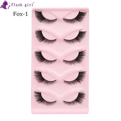 Wholesale New curlicat eye 3D eyelashes curling false eyelashes   eye tail pull long soft 5 pairs Fox  false eyelashes