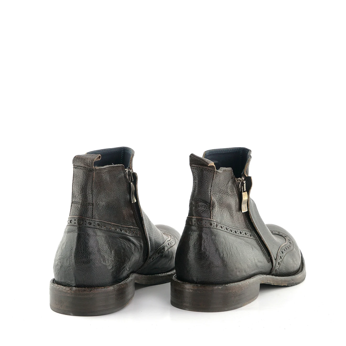HIGH QUALITY MAN CLASSIC SHOES DARK BROWN LEATHER, TWO ZIP, LIGHT, COMFORTABLE, PURE LEATHER, MADE IN ITALY