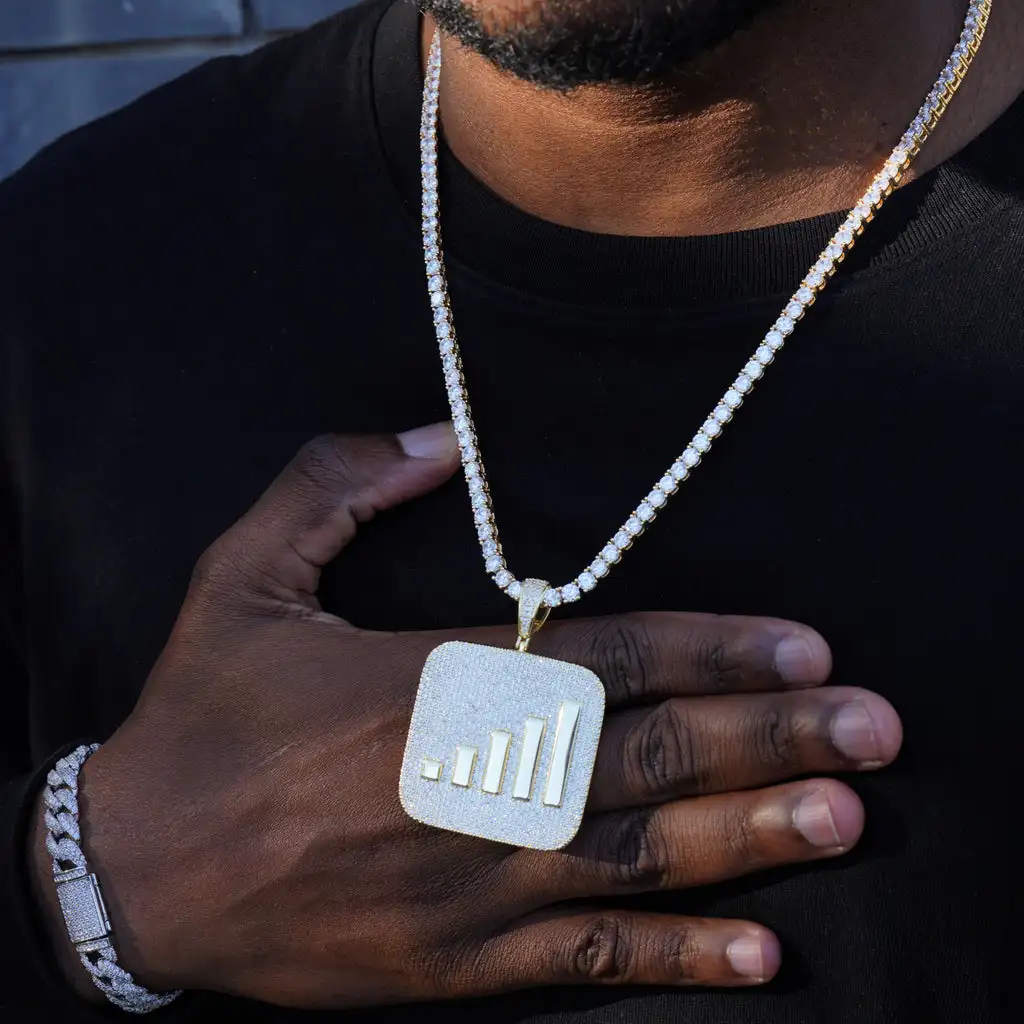 Exquisite GOLD PLATED Moissanite Diamond ICED PHONE SIGNAL Fully iced out hip hop Fashion Gold Plated 925 Silver Pendant