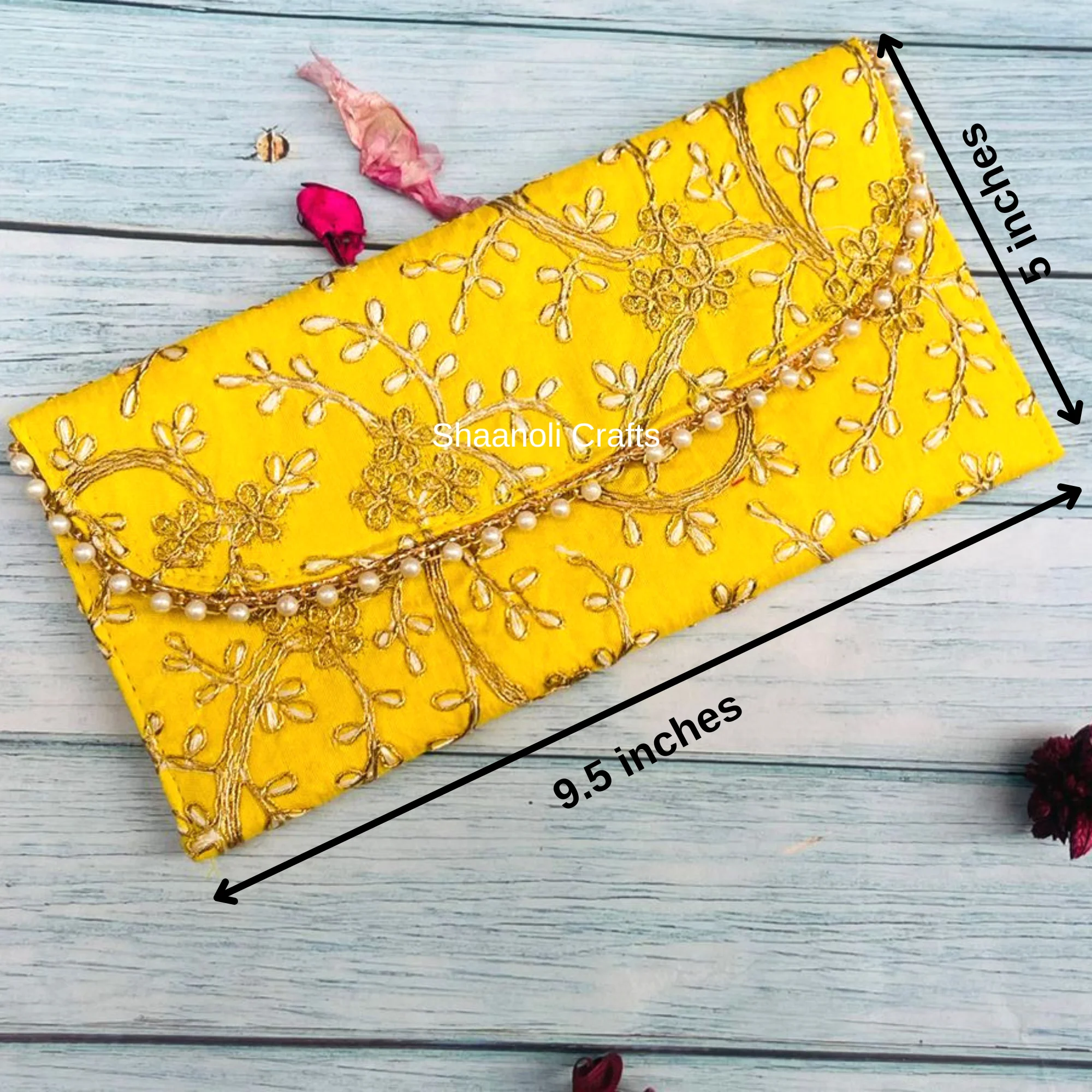 Handmade Indian Ethnic Slim Mobile Pouch Zardozi Embroidery Pattern Polyester Lining Button Closure Wedding Favor Gift Bag