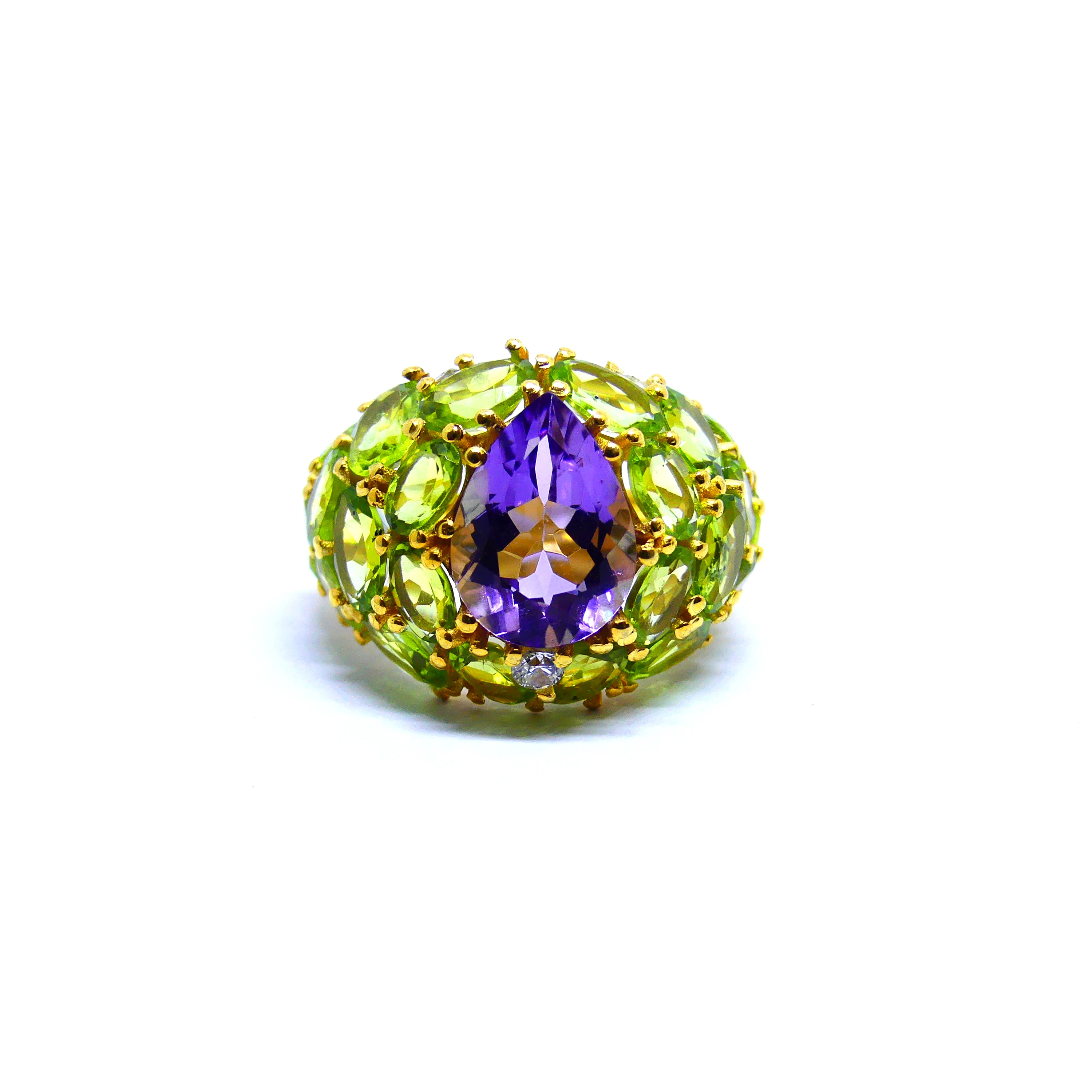 Gold Plated 925 Sterling Silver Fashionable Trendy Cocktail Amethyst Gemstone Ring