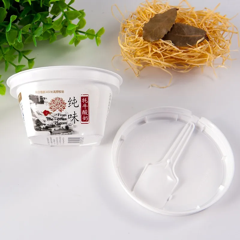 Luckytime customized disposable pp injection plastic cup ice cream cups with lids yogurt cup with spoon