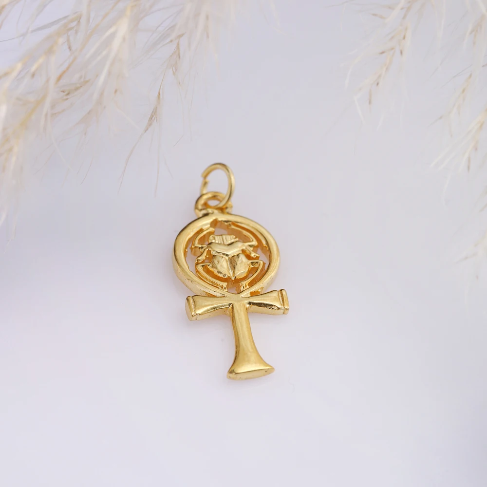 Ancient Egyptian Ankh with Scarab Charm Turkish Wholesale 925 Sterling Silver Fine Jewelry