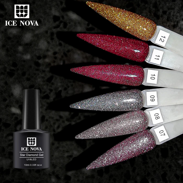 ICE NOVA Starry Gel Polish Wholesale Oem Newest Colors Starry Silver Flake Vegan Gel Polish Set Soak Off For Christmas Day