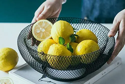 Mesh Fruit Bowl Decorative Fruit Basket Metal Candy Dish Holder Stand for Kitchen Counter Dining Room Table Office, 10 Inch (Bl