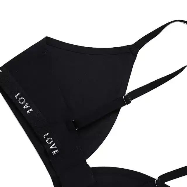 OEM Custom Logo Letter Printing Sports  Cotton Fitness Thong Underwear Women Sexy Panties and Push up Bra Set Swimwear Beachwear