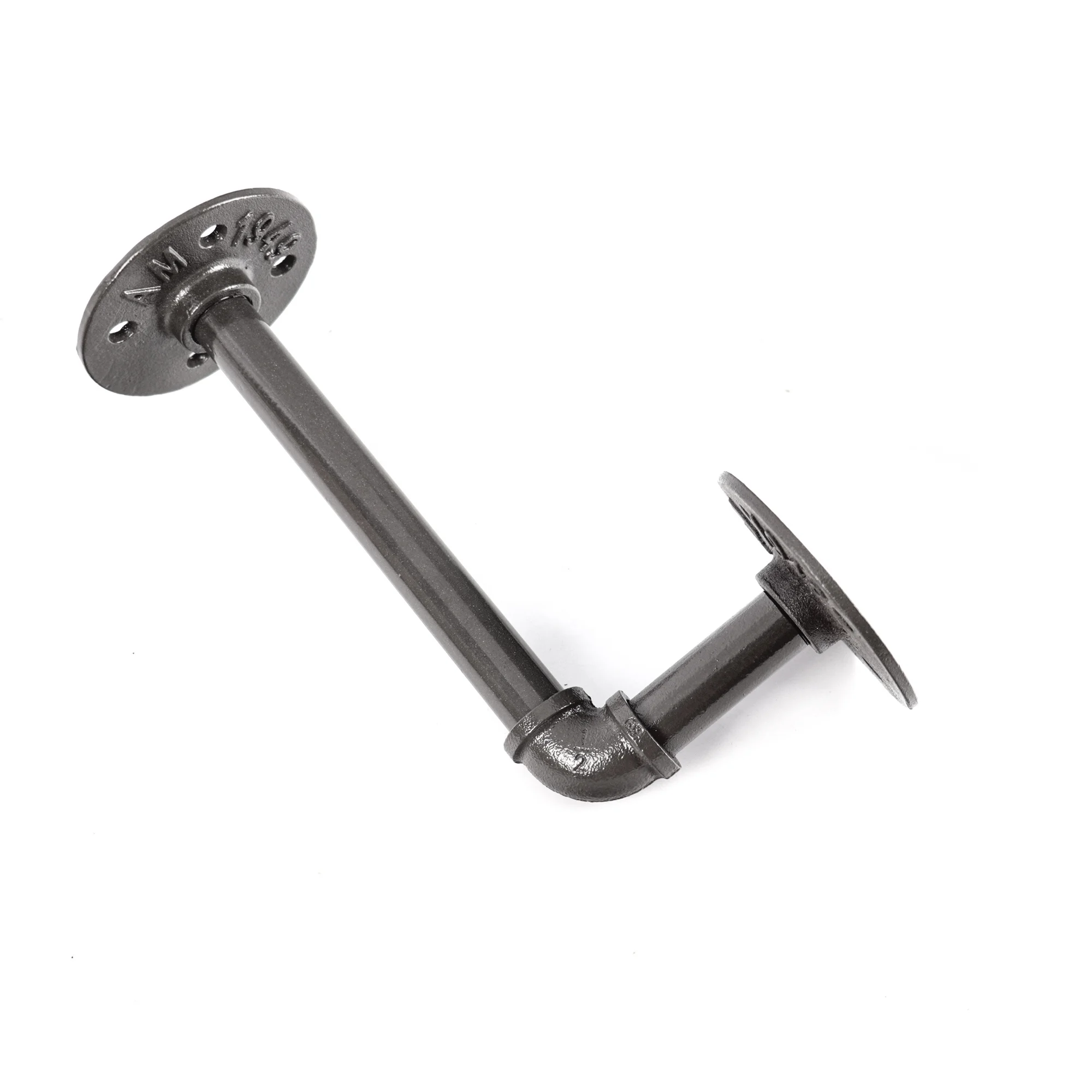 Industrial Vintage 2-Storied Wooden Etched Steel Tube Wall Shelving Unit