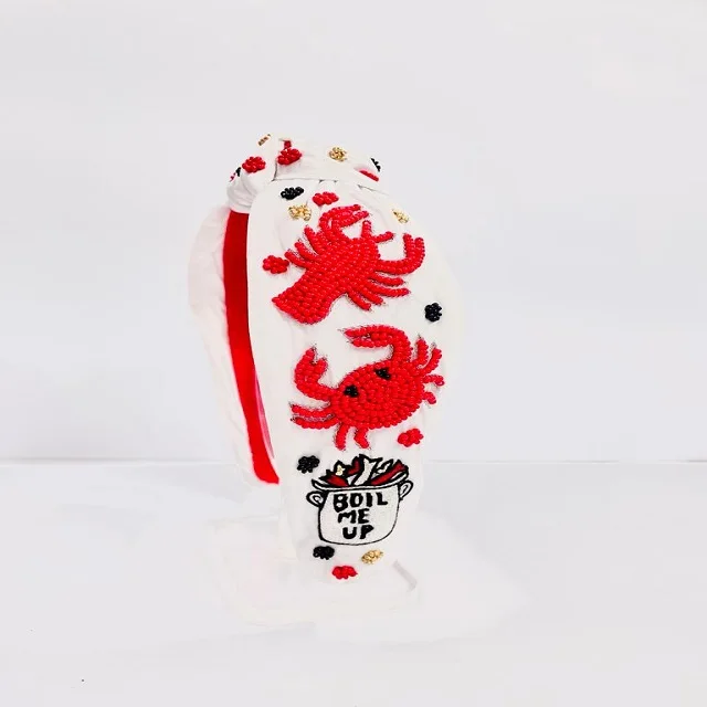 Crab Crawfish Shrimp boiling Season Special Glittery Top knotted Hair Accessory Indian Handmade Seed Beaded Headbands