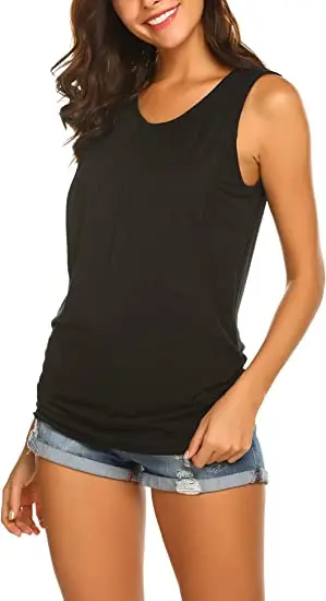 Womens Maternity Nursing Tank Top Breastfeeding Tee Shirt Double Layer Sleeveless Pregnancy Shirt