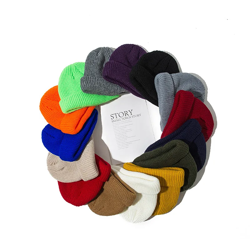 Korean style hat autumn and winter retro round top warm short woolen head melon skin hat, knitted hat, cold hat men and women