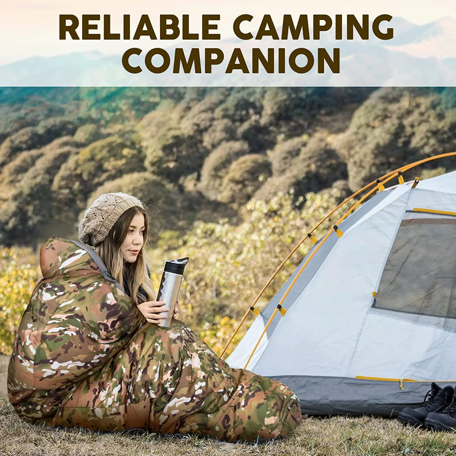 3-4 Season Waterproof Camping Mummy Hiking Cotton Sleeping Bag With Compression Sack Ultralight