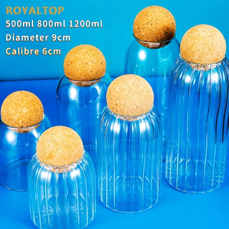 Home & Kitchen Food Storage Bottle Jar Set Round Big Borosilicate Glass Spice Container Jars with Cork Lid