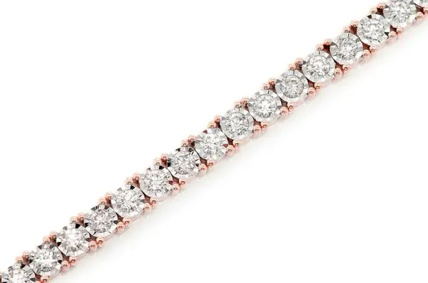 5mm Miracle Set Diamond Round Miracle Plate Tennis Bracelet 14k Rose White Yellow Gold Tennis Bracelets For Sale
