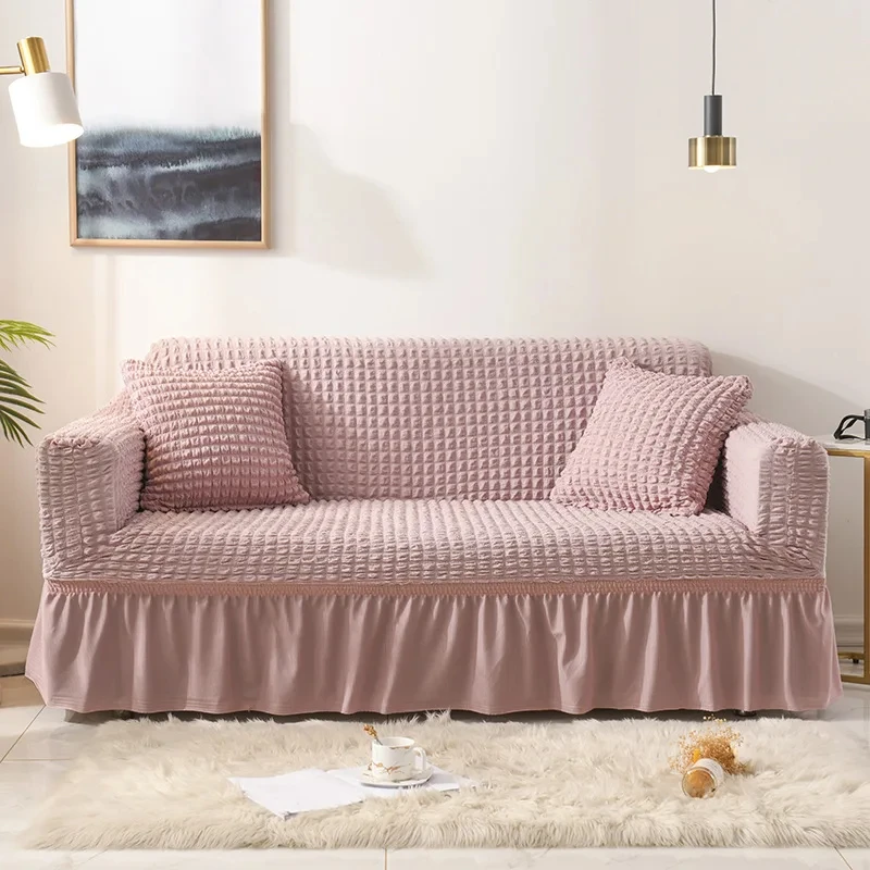 Factory custom wholesale elastic cushion cover high stretch durable furniture protector universal sofa cover with skirt