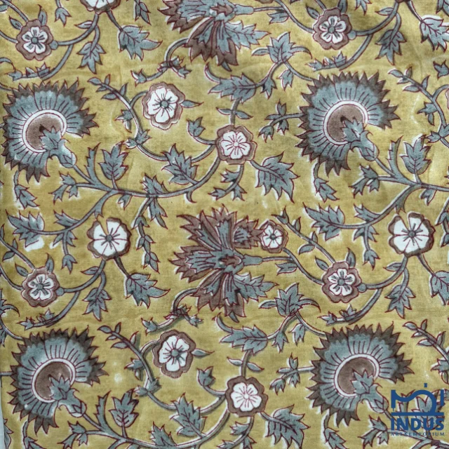 Floral Indian Hand Block Print , Fabric100% Cotton Natural Hand Dyed Eco friendly, Soft Cotton Fabric.