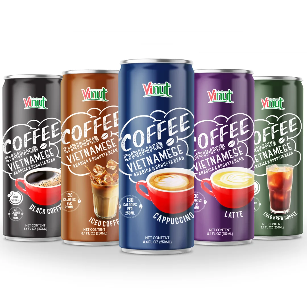Wholesale Best Price Coffee Drink 250ml Arabica & Robusta Vietnam VINUT | Mocha Latte Cappuccino Iced, Free Sample, Free Design