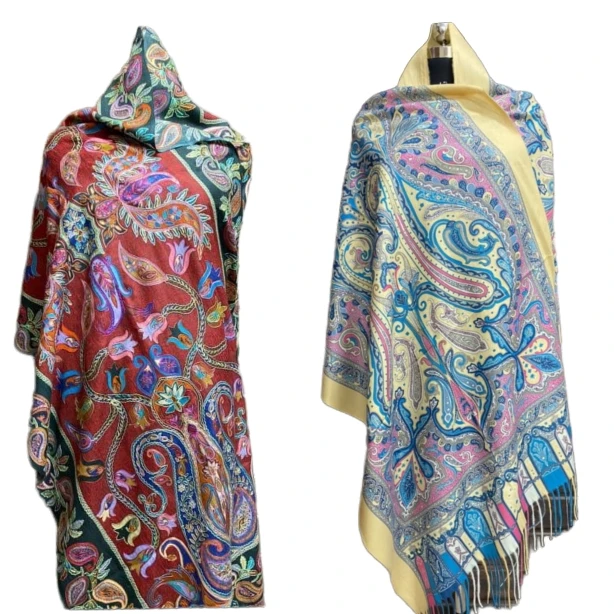 New Check Stylish Indian Stoles Wool Fabric Multi Color Kalamkari Printed Extra Soft Acro Wool Traditional Winter Wear For Women