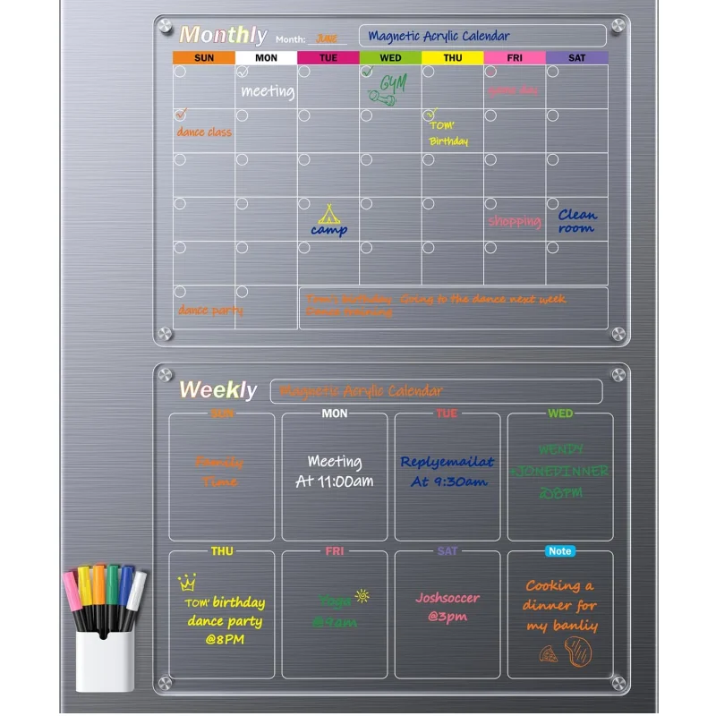 Индивидуальный дизайн многоразовый ежемесячный ежедневный календарь холодильник прозрачная магнитная доска для сухого стирания акриловый