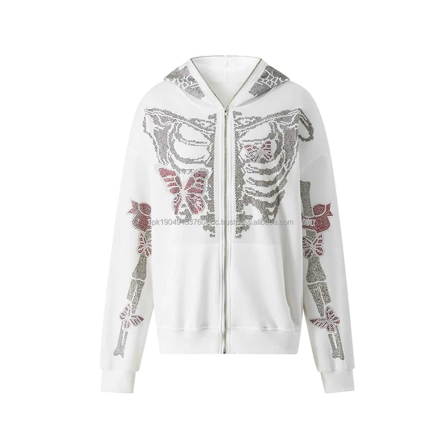 Y2K Hoodie Full Zip Up Hoodie Over Face Women Men Skeleton Skull Print Hooded Aesthetic Sweatshirts