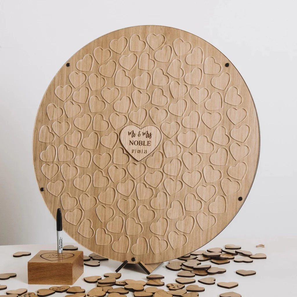 Wooden Heart Box Guestbook - Alternative Heart Circle Wedding Guest Book