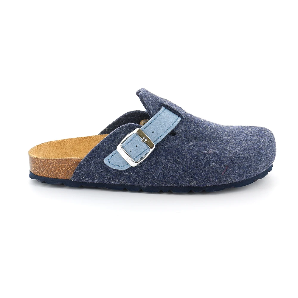high quality comfort woman Slipper Sara Cork and anatomic insole big buckle upper in recycled felt colorful collection