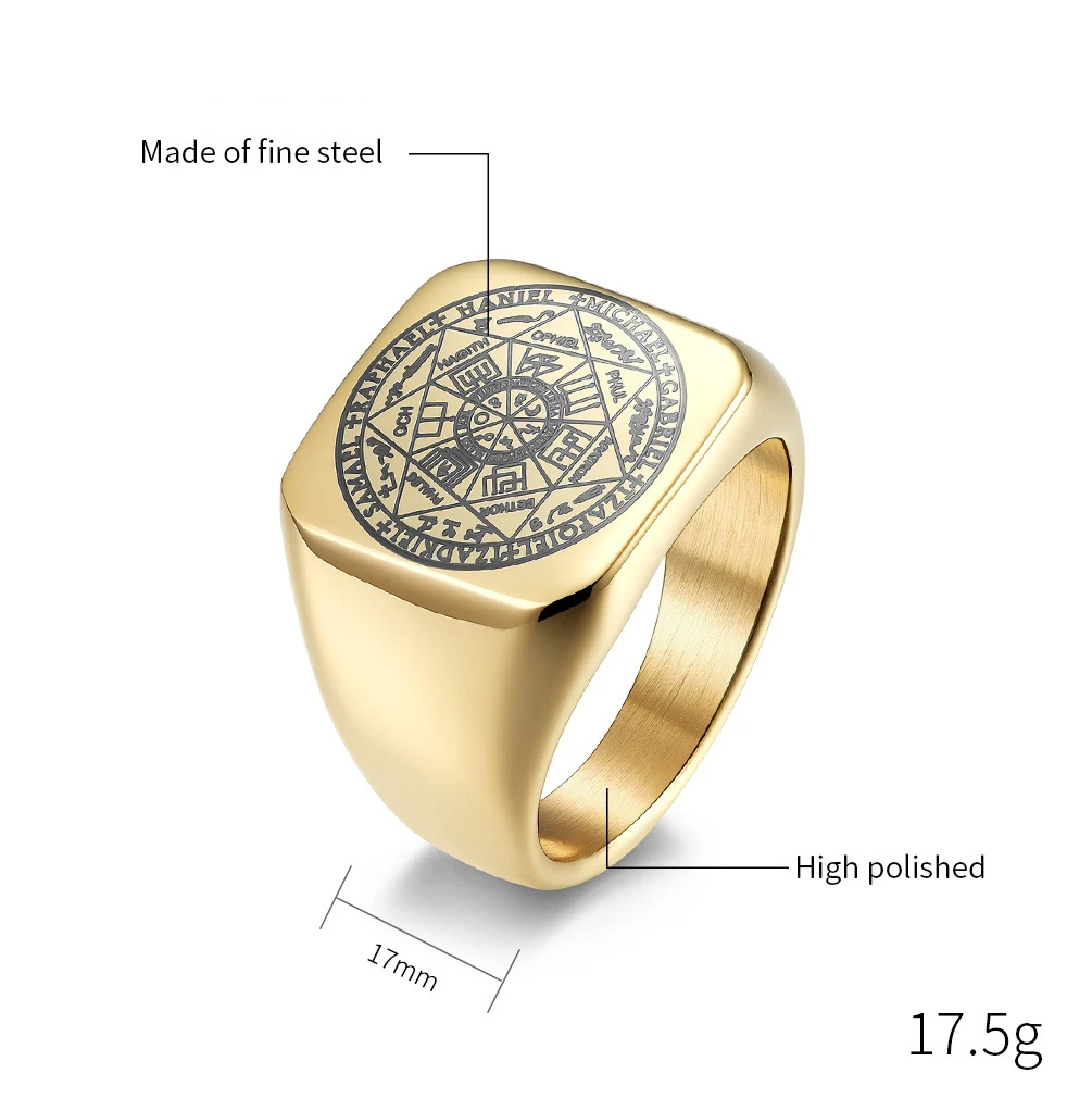 Elf Star Solomon Kabbalah Seal Ring Men Religious Totem Rune Ring