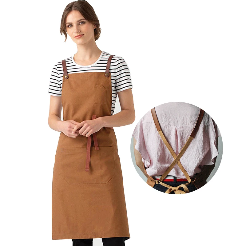 Kitchen Apron with Waterdrop Resistant Stain Resistant Panama (Duck) Fabric Yellow Kitchen Apron Chef Kangaroo Model