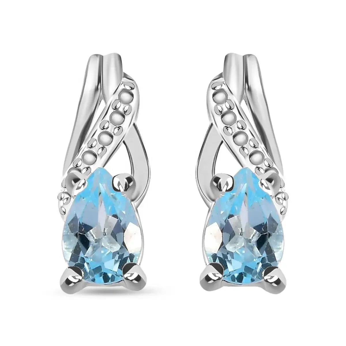 Sky Blue Topaz Earrings and Pendant Necklace Jewelry Set, Sterling Silver and Stainless Steel Jewelry Set Wholesale Jewelry