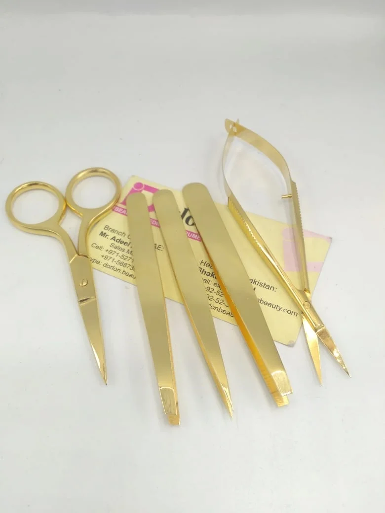 Hot Selling Eyebrow Tweezers Scissors Set With Custom Case Private Label Top Quality Slanted Pointed Tweezers & Spring S