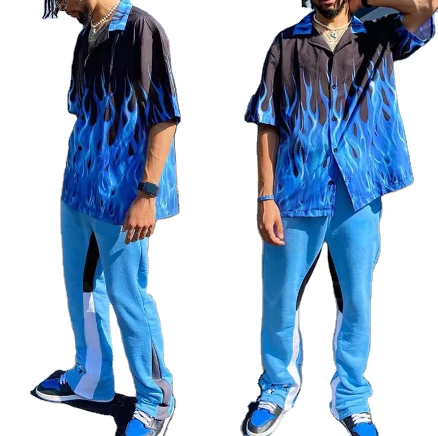 High Quality Mens Streetwear Stacked Sweatpants French Terry Elastic Waistband Men Flare Sweat Pants