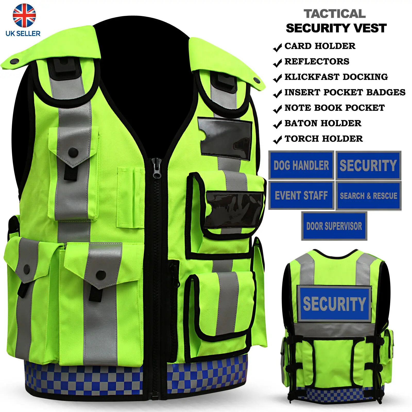 SECURITY VEST TACTICAL VEST DOG HANDLER ENFORCEMENT SECURITY CCTV VEST SEARCH & RESCUE SUPERVISOR REFLECTOR TAC JACKET BY SPALL
