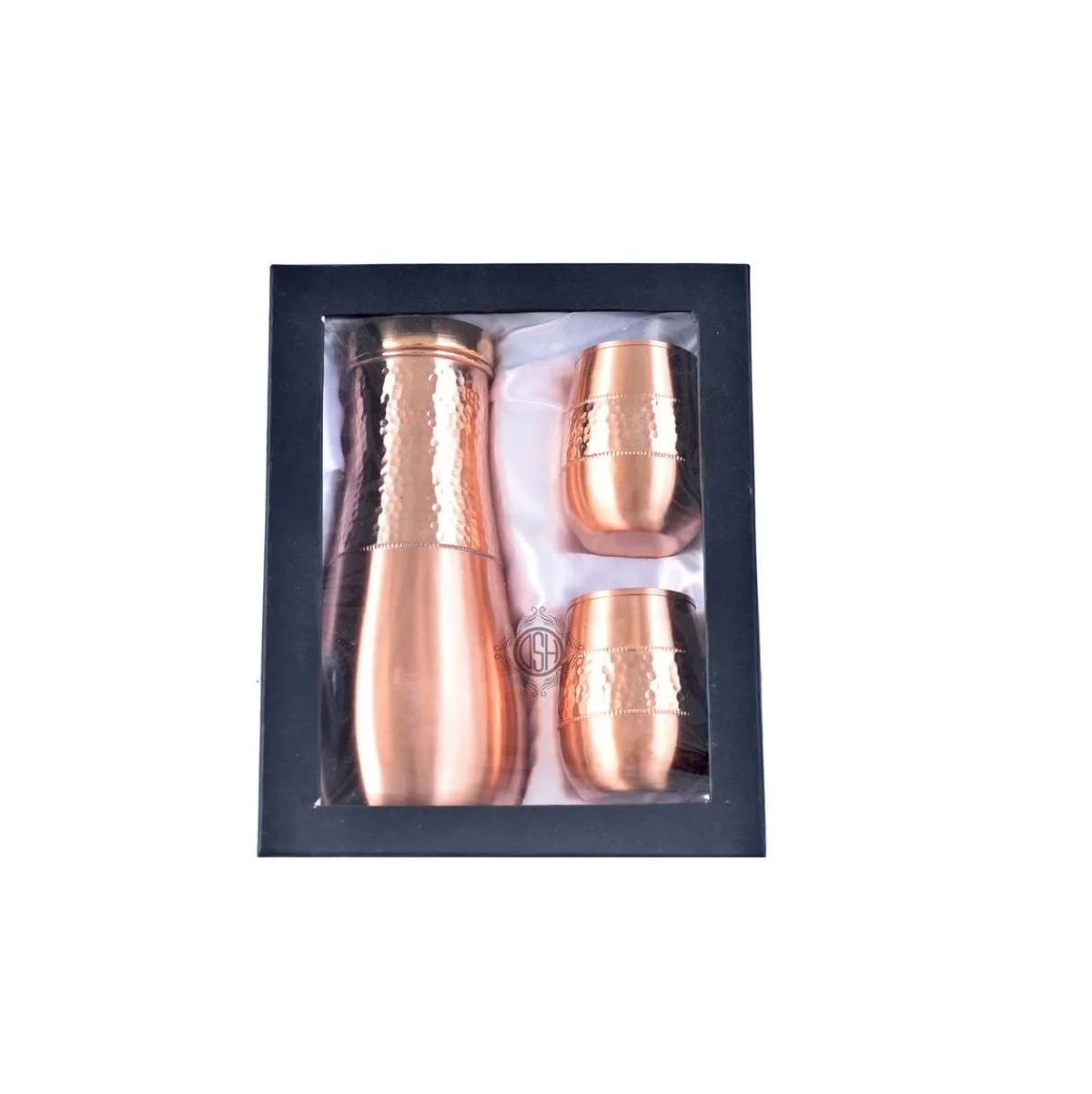 High Quality Pure Copper Water Bottle with 2 Glass 1600 ml - Pack of 3  Carafe or Sugar pot Tumblers Set Serving & Storage Water