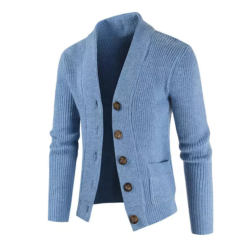 Men Sweater High-neck Knitted Cardigan Fit Warm Recycle Polyester Sweater