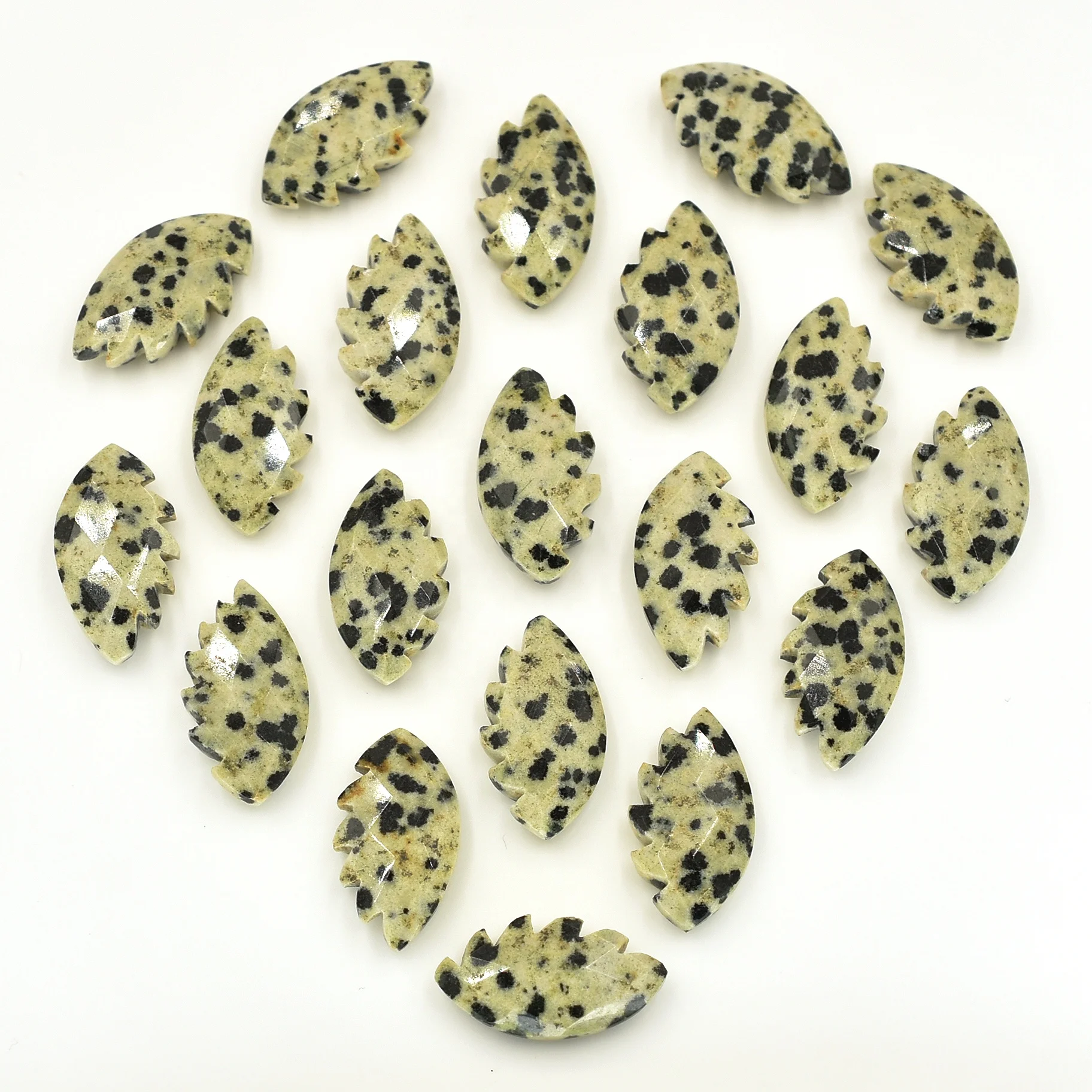 Dalmation jasper leaf carving shape gemstone 11X19 MM leaf shape carved gemstone for making diy making carved gemstone beads