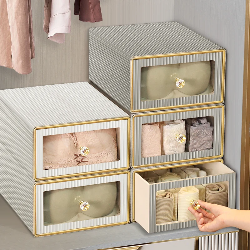 Fabric Foldable Closet Organizers and Storage Boxes Storing Clothes drawer storage box 3 Pack Sock leather Underwear Organizer