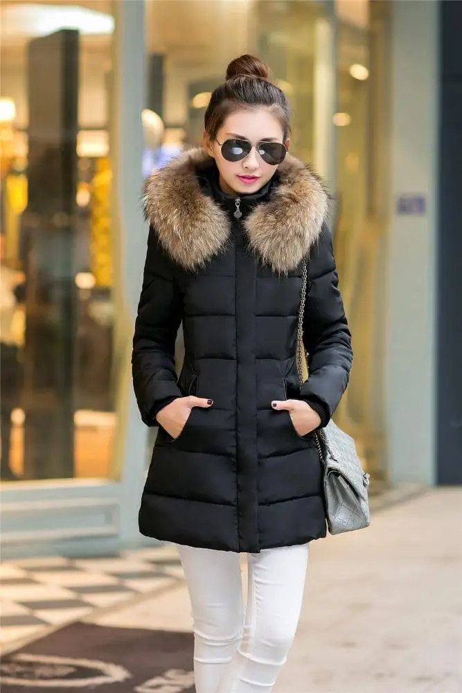 Red blue black green Winter hooded parka with with raccoon fur Premium jacket coat Parka