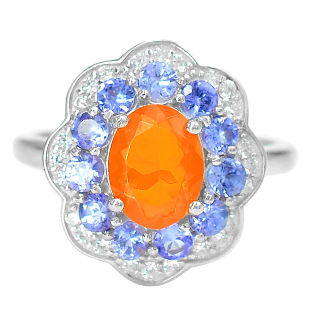Новые эксклюзивные натуральные Оранжевый Опал синий Танзанит круглый Овальный 925 Серебряное кольцо для женщин Свадебные поставщик ювелирных изделий из Индии