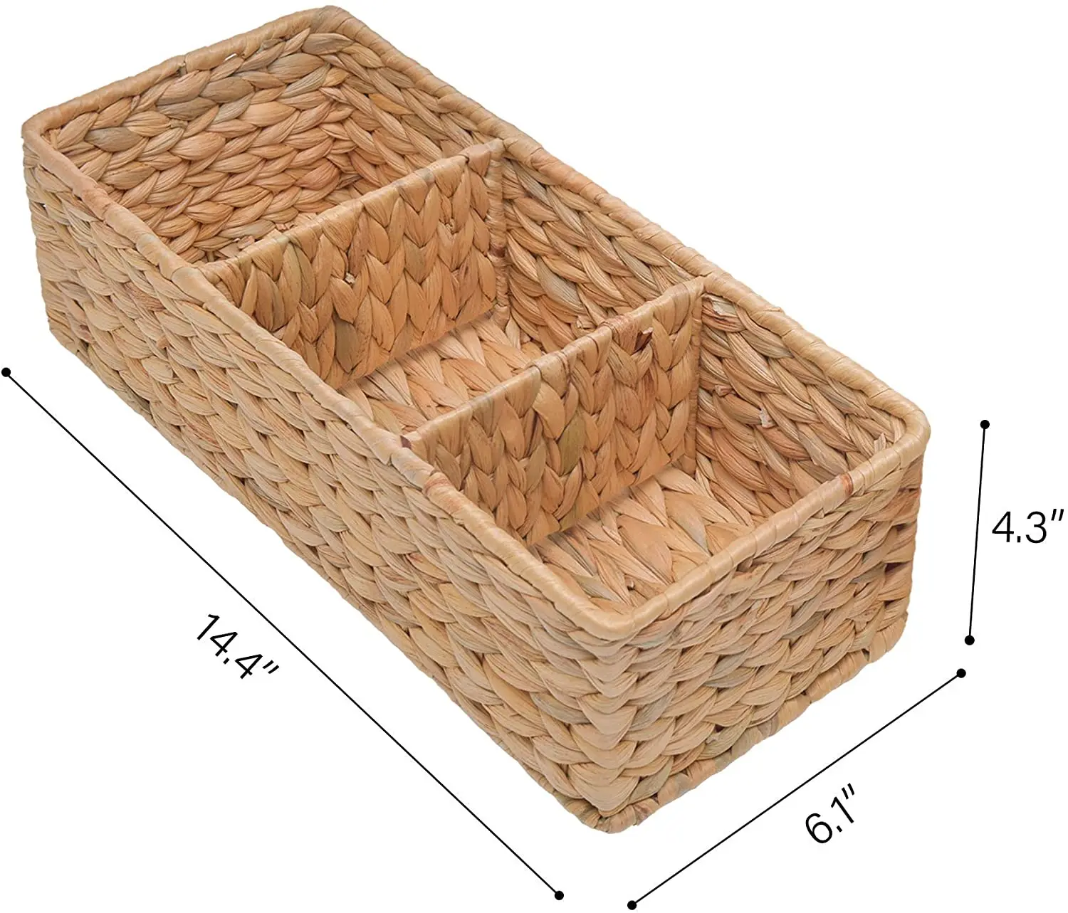 Sale 3 Section Water Hyacinth Storage Basket, Set of 2 Decorative Wicker Baskets For Bathroom and Toilet Paper Basket